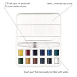 WINSOR & NEWTON, Watercolour - COTMAN | Water Brush Pocket Set | 12 Half Pans + Water Brush.