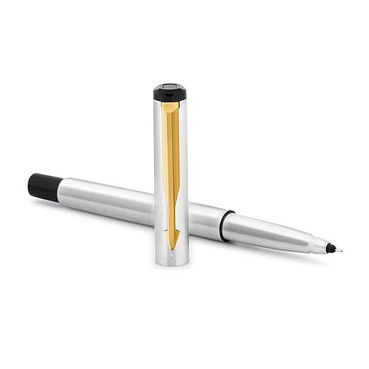 PARKER, Rollerball Pen - VECTOR | Stainless Steel | Gold Trim.