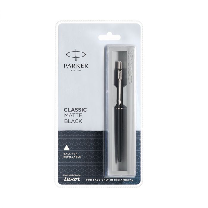 PARKER, Ballpoint Pen - CLASSIC MATTE BLACK | Chrome Trim.