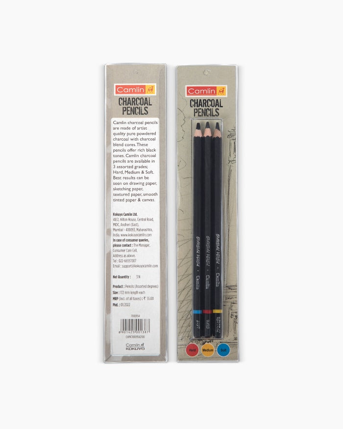 CAMELIN, Charcoal Pencil | HARD-MEDIUM-SOFT | Set of 3.