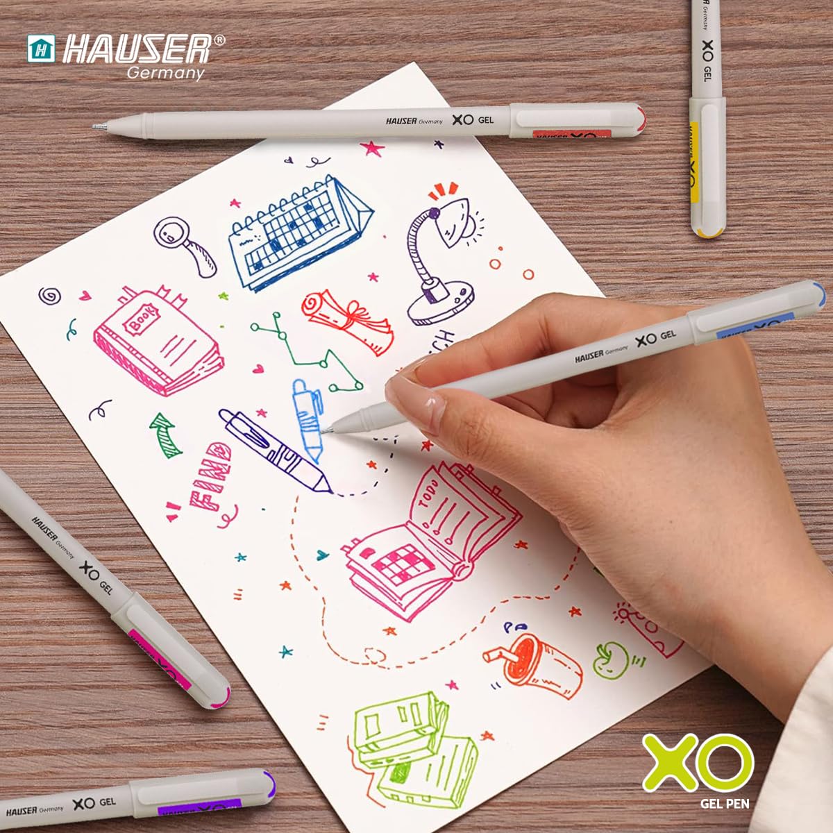 HAUSER, Gel Pen - XO | COLOURS | Pack of 12.