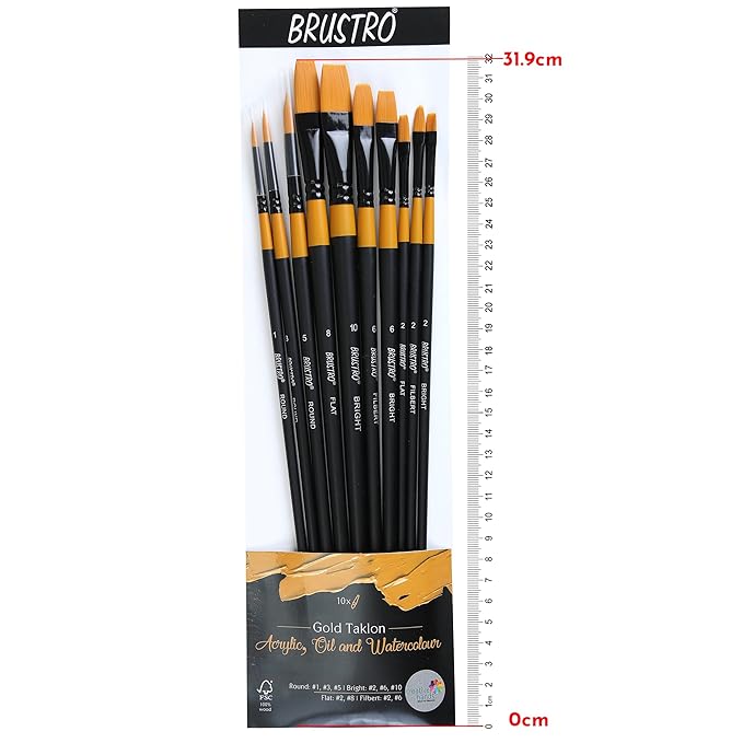 BRUSTRO,  Paint Brush - Artists' | Gold Taklon | Set of 10