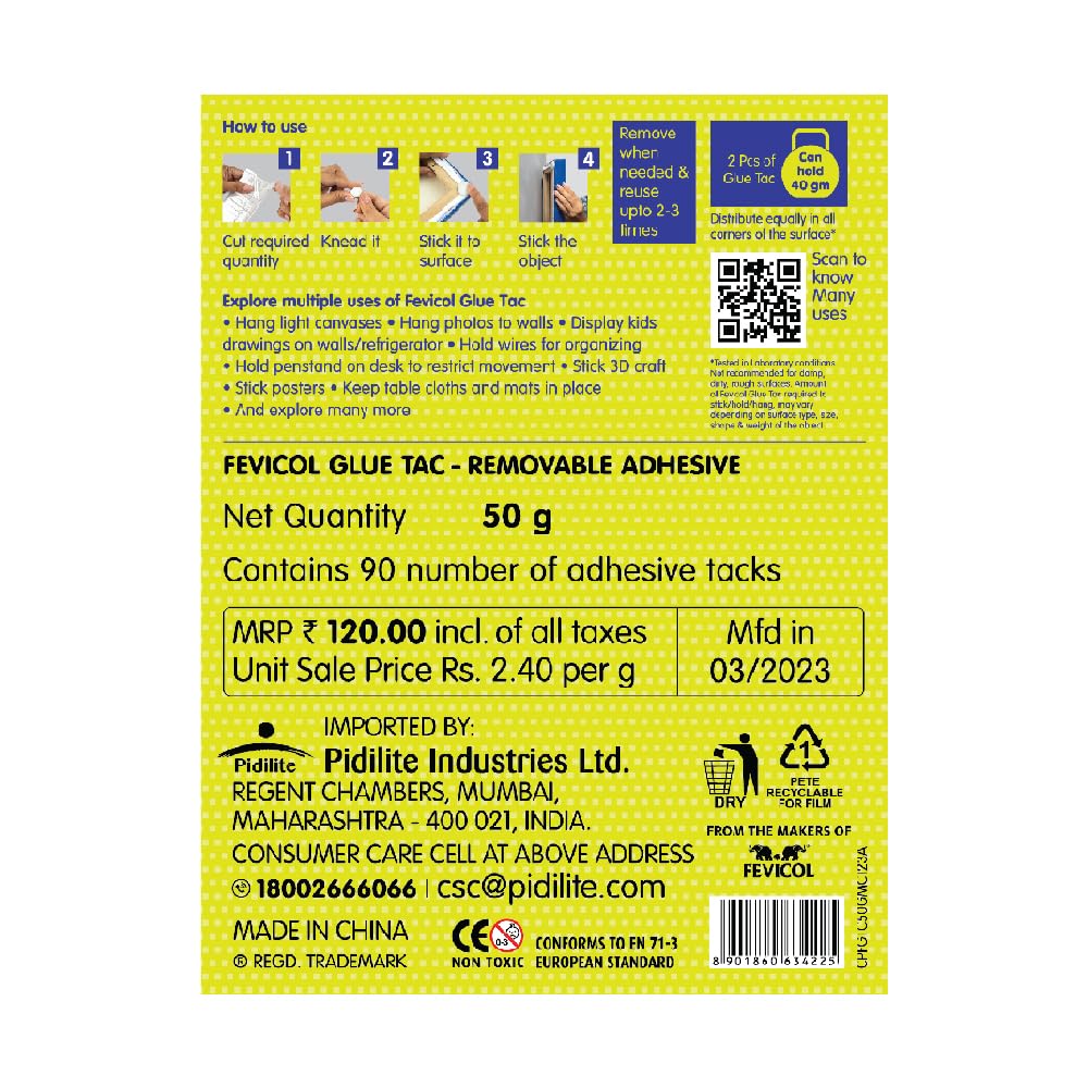 PIDILITE, Glue Tac - Fevicol | 90 Pcs | 50 g.