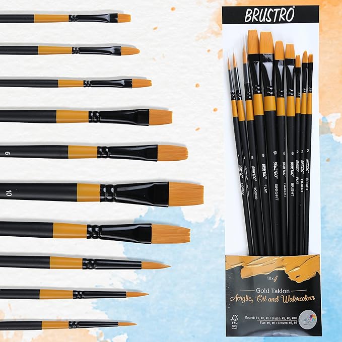 BRUSTRO,  Paint Brush - Artists' | Gold Taklon | Set of 10