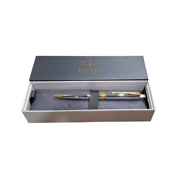 PARKER, Ballpoint Pen - ASTER | Shiny Chrome | Gold Trim.