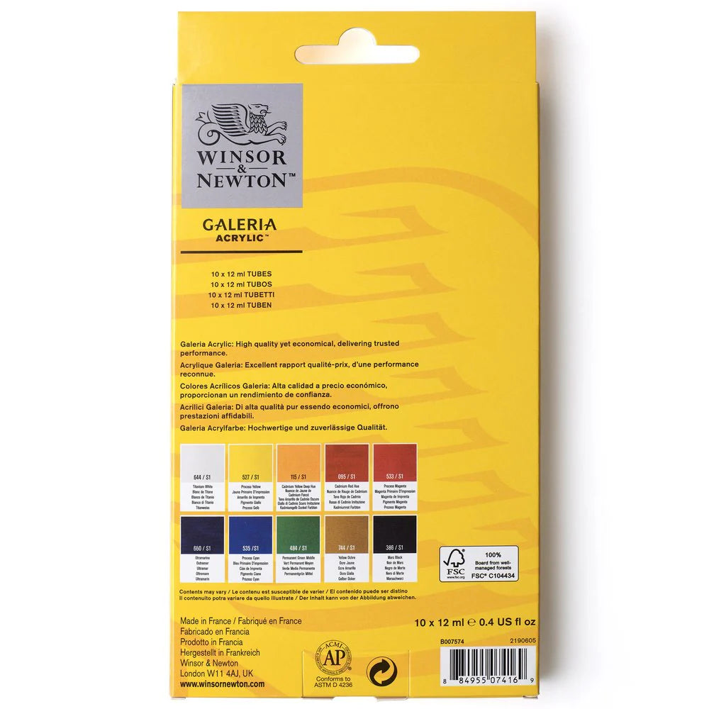 WINSOR & NEWTON, Acrylic Colour - GALERIA | Set of 10 | 12 ml.