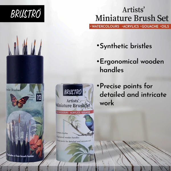 BRUSTRO, Paint Brush - ARTISTS | Miniature | Set of 12.