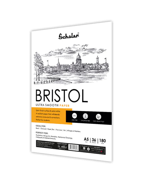 SCHOLAR, Paper Sheets - Bristol | 36 Sheets | 180 gsm.