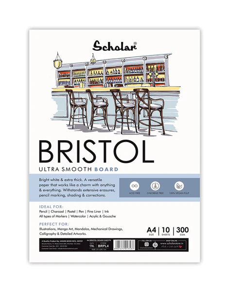 SCHOLAR, Paper Sheets - Bristol BOARD | 10 Sheets | 300 gsm.