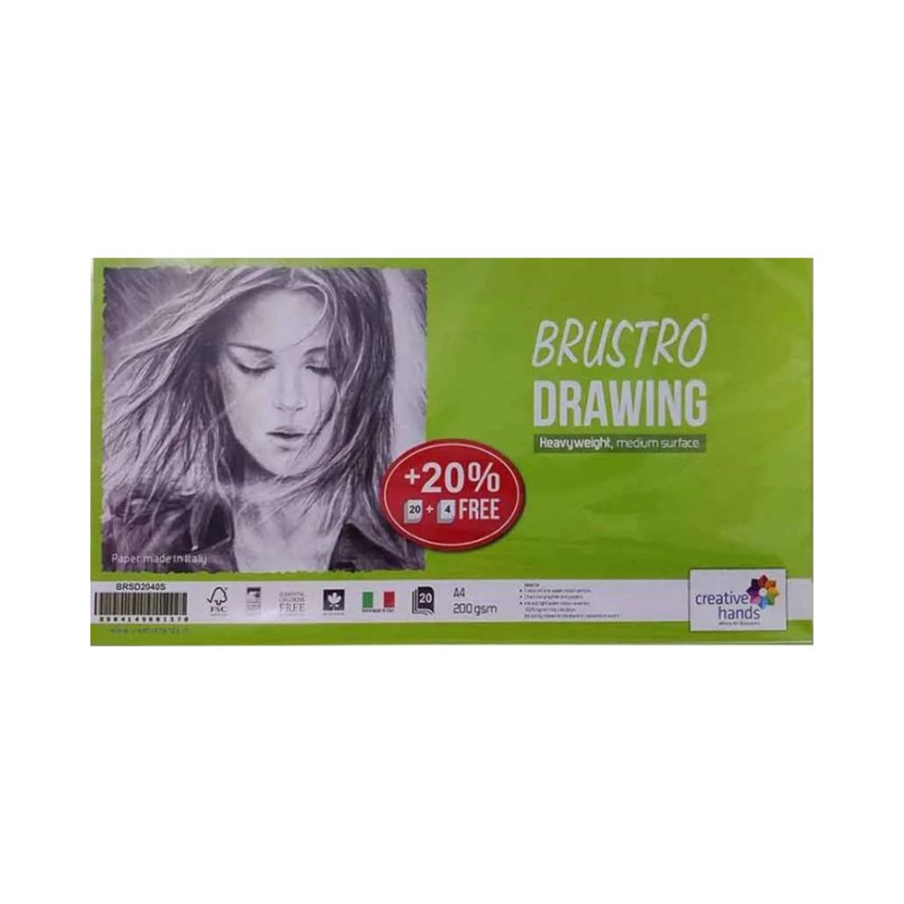 BRUSTRO, Drawing Paper  - A4 | 20 + 4 Sheets | 200 gsm.