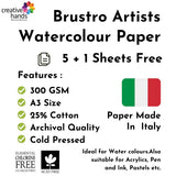 BRUSTRO, Watercolour Sheet - Artist A3 | 5 + 1 Sheet | 300 gsm.