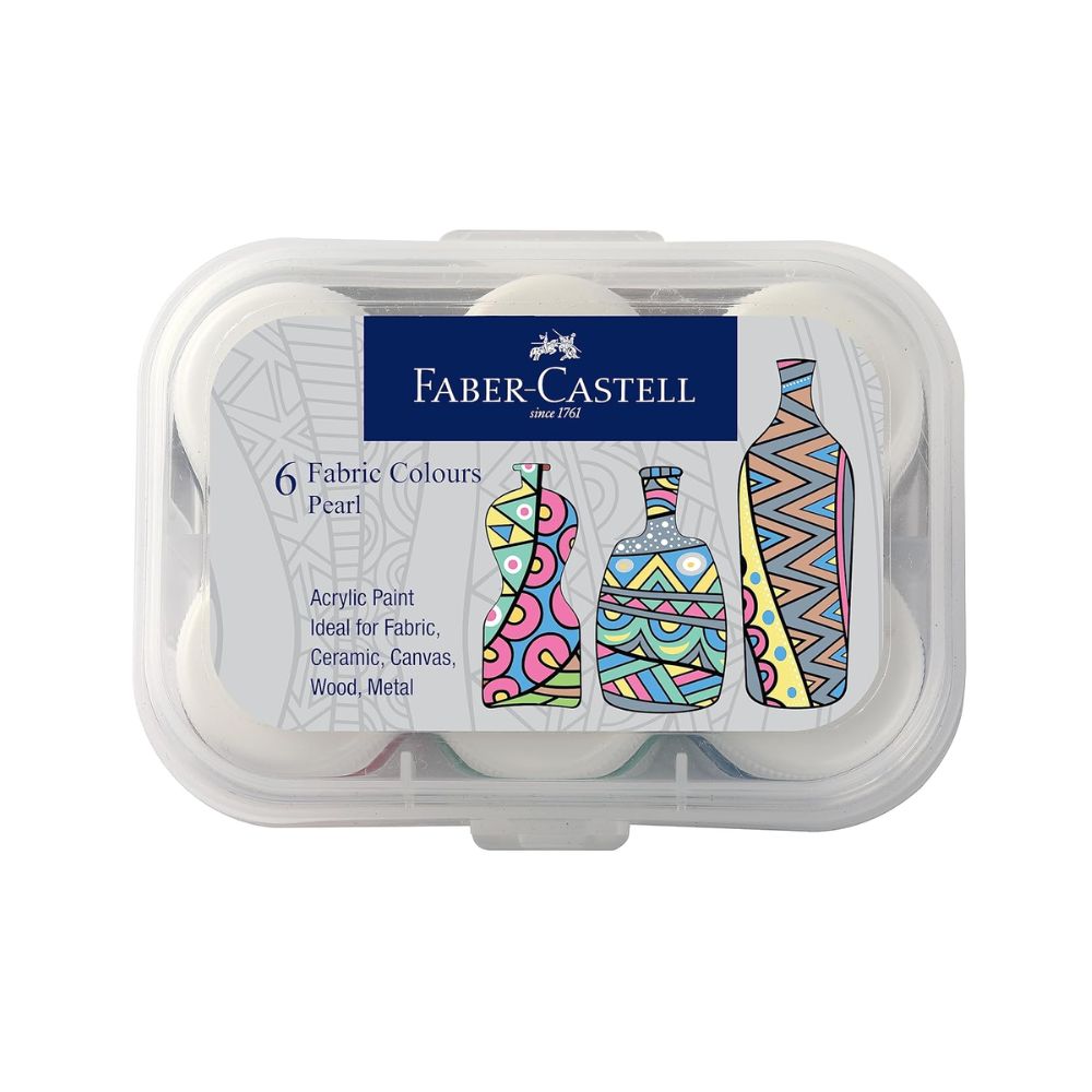 FABER CASTELL, Acrylic Colour - FABRIC | Pearl | Set of 6.