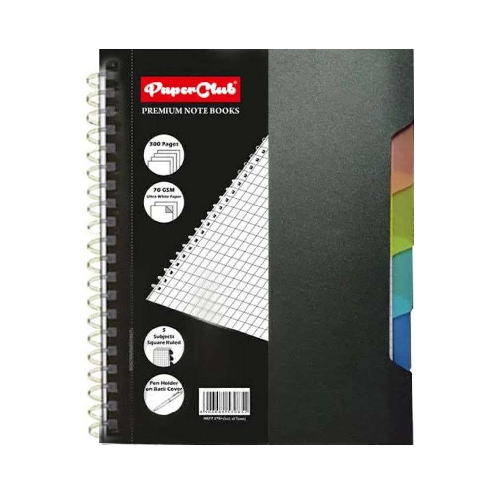 PAPERCLUB, 5 Subject Notebook - PREMIUM | A4 | 300 Pages.