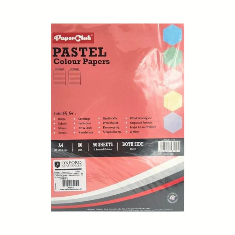 PAPERCLUB, Colour Paper - PASTEL | A4 | Colours 5 | 50 Sheet | 80 gsm.