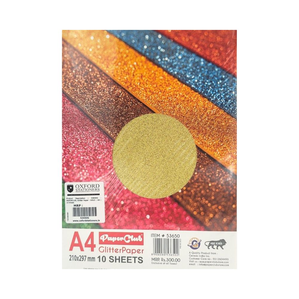 PAPERCLUB, Glitter Paper - GOLD | A4 | 10 Sheet.