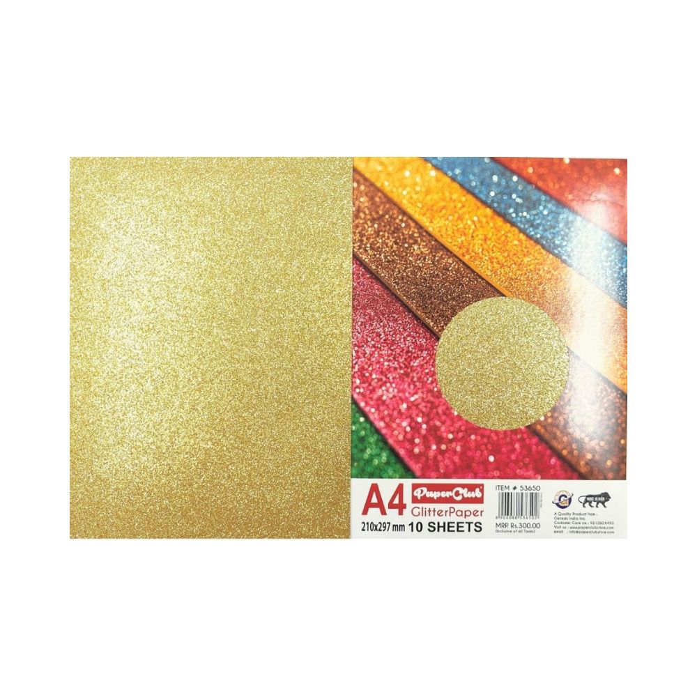 PAPERCLUB, Glitter Paper - GOLD | A4 | 10 Sheet.