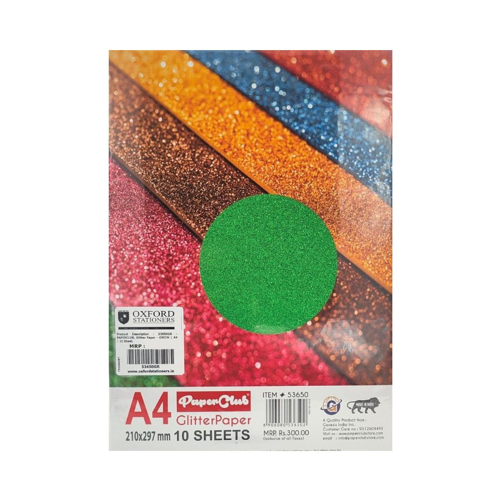 PAPERCLUB, Glitter Paper - GREEN | A4 | 10 Sheet.