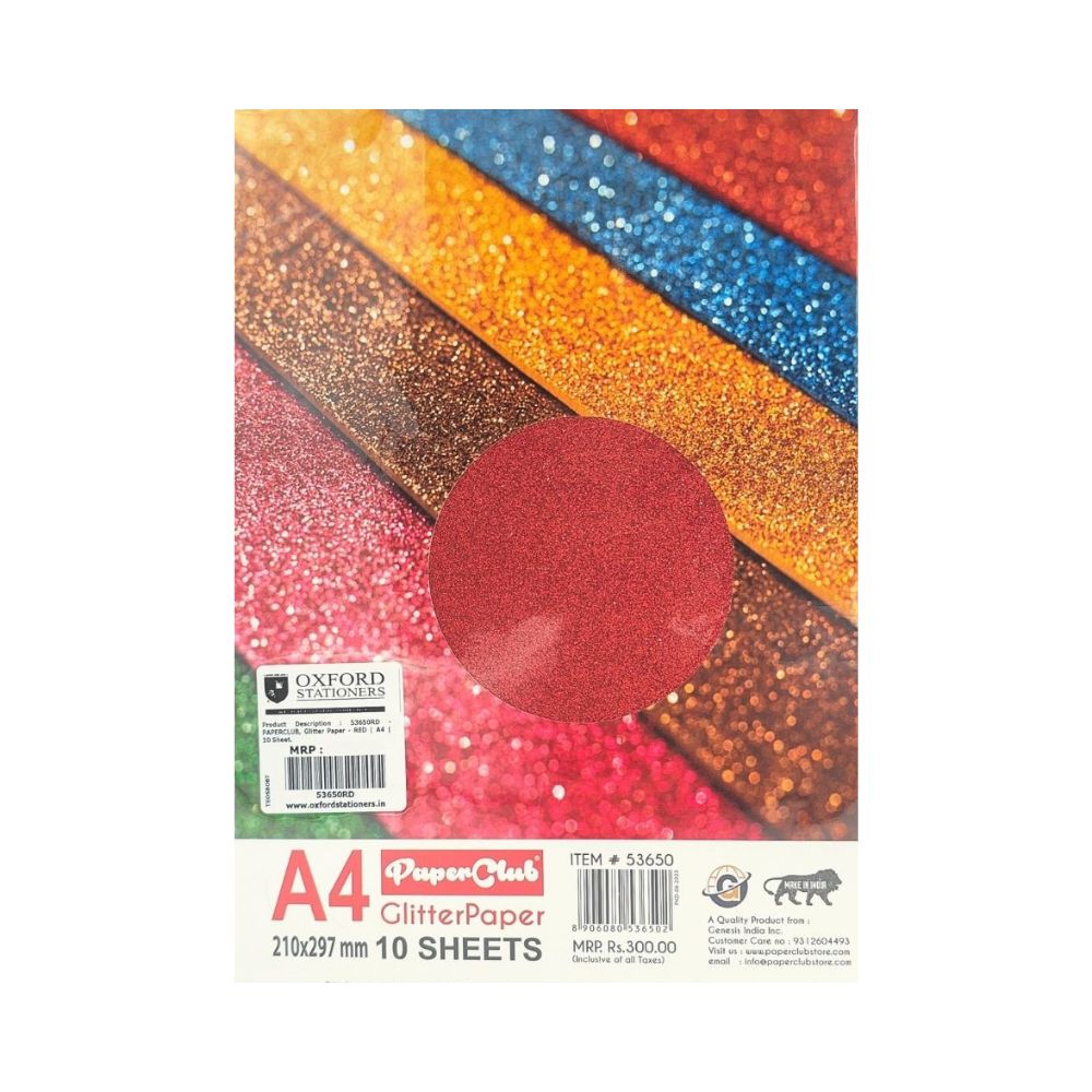 PAPERCLUB, Glitter Paper - RED | A4 | 10 Sheet.