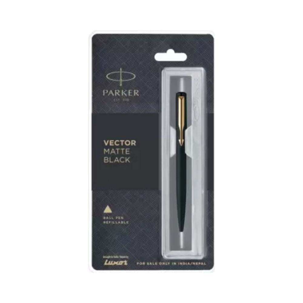 PARKER, Ballpoint Pen - VECTOR | Matte Black | Gold Trim | Fine.