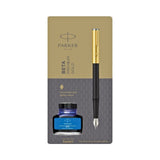 PARKER, Fountain Pen - BETA Premium Gold | Gold Finish Cap | Gold Trim | With Ink Bottle | Fine.