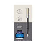 PARKER, Fountain Pen - BETA Premium Gold | Silver Finish Cap | Gold Trim | With Ink Bottle | Fine.