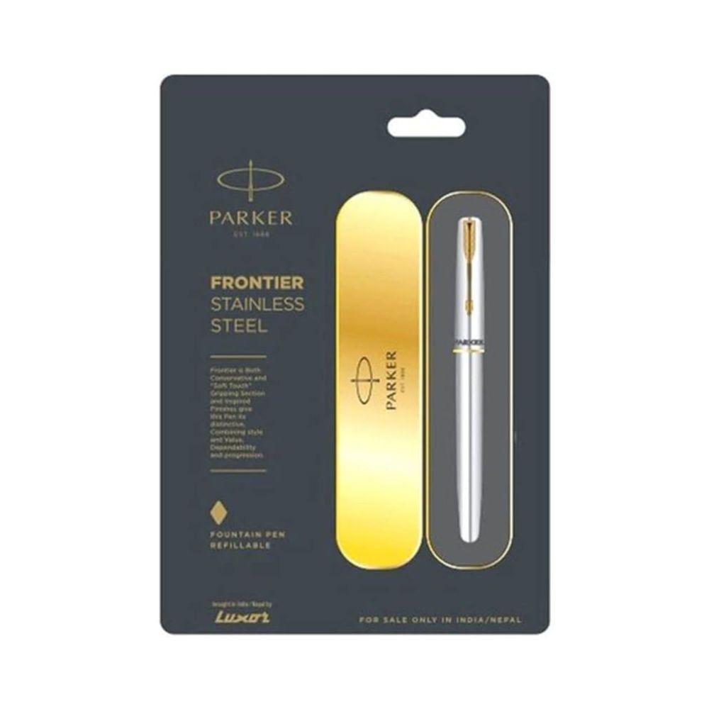 PARKER, Fountain Pen - FRONTIER Stainless Steel | Gold Trim | Fine.