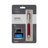 PARKER, Fountain Pen - VECTOR Metallix | Chrome Trim | With Ink Bottle | Fine.