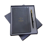 PARKER, Gift Set - CLASSIC | Matte Black Gold Trim Ballpoint Pen + Black Notebook.