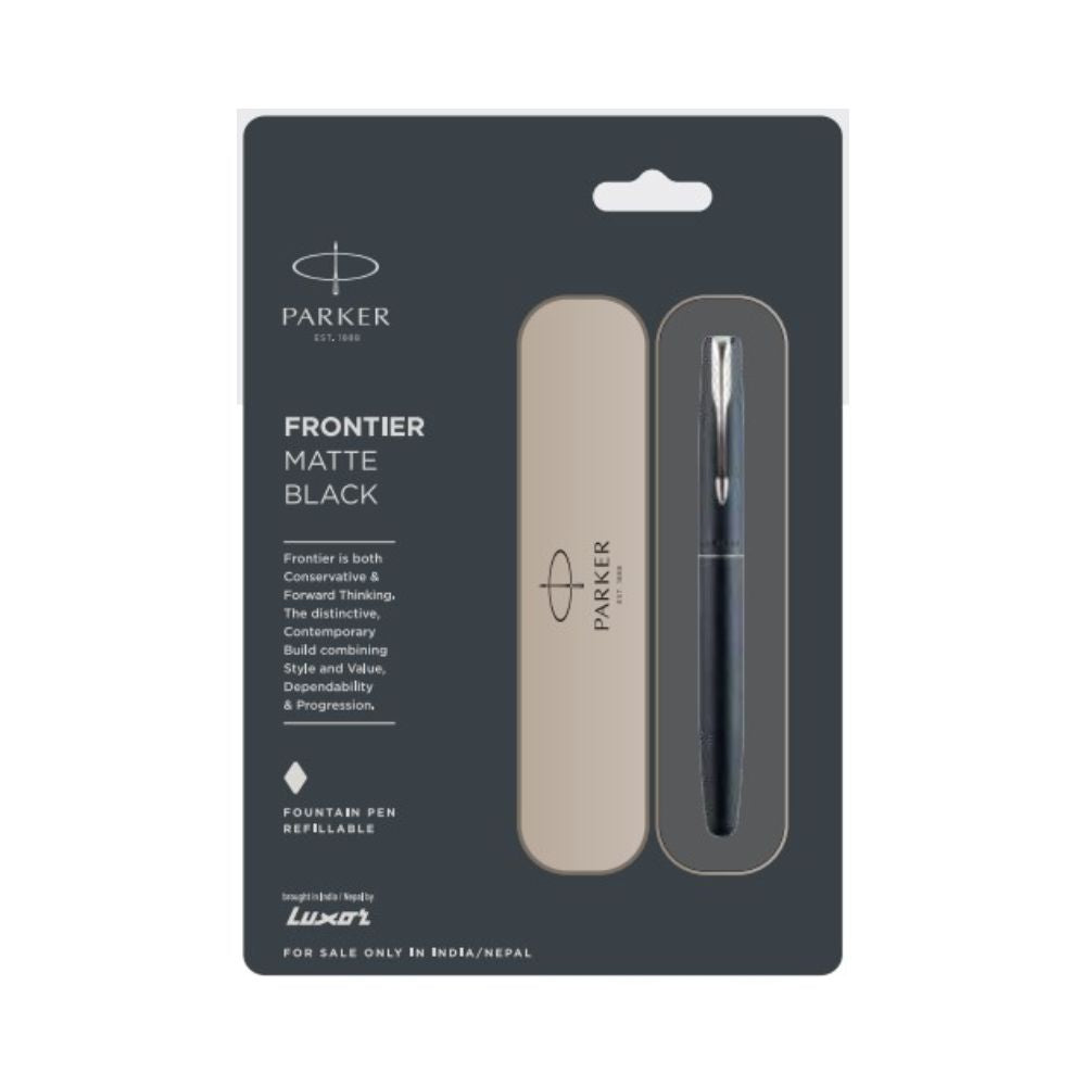 PARKER, Fountain Pen - FRONTIER | Matte Black | Chrome Trim | Fine.