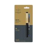PARKER, Rollerball Pen - BETA Premium | Gold Finish Cap | Chrome Trim | Fine.