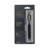 PARKER, Rollerball Pen - VECTOR Matte Black Gold Trim | Ultra Fine.
