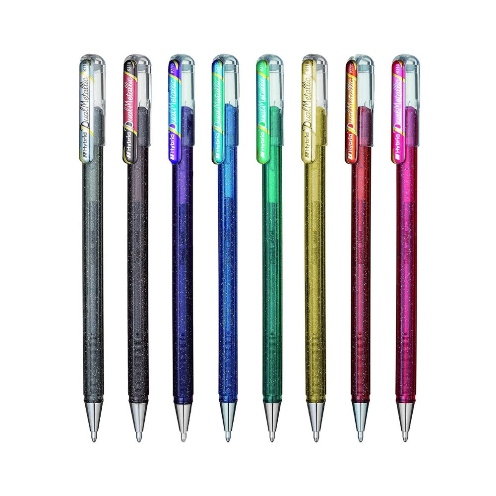 PENTEL, Rollerball Pen - Hybrid | Dual Metallic | Set of 8 | 1.0 mm.