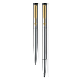 PARKER, Rollerball Pen + Ballpoint Pen Set - VECTOR Stainless Steel | Gold Trim | Ultra Fine.