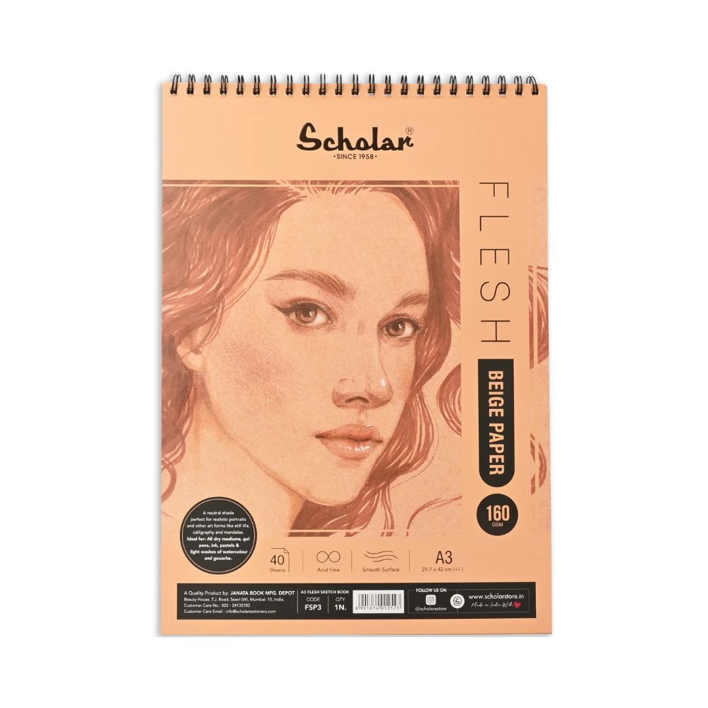 SCHOLAR, Toned Pad - Flesh Beige | 40 Sheets | 160 gsm.