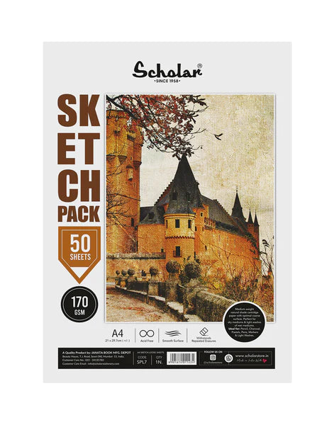 SCHOLAR, Drawing Sheets - Sketch Pack | 50 Sheets | 170 gsm.