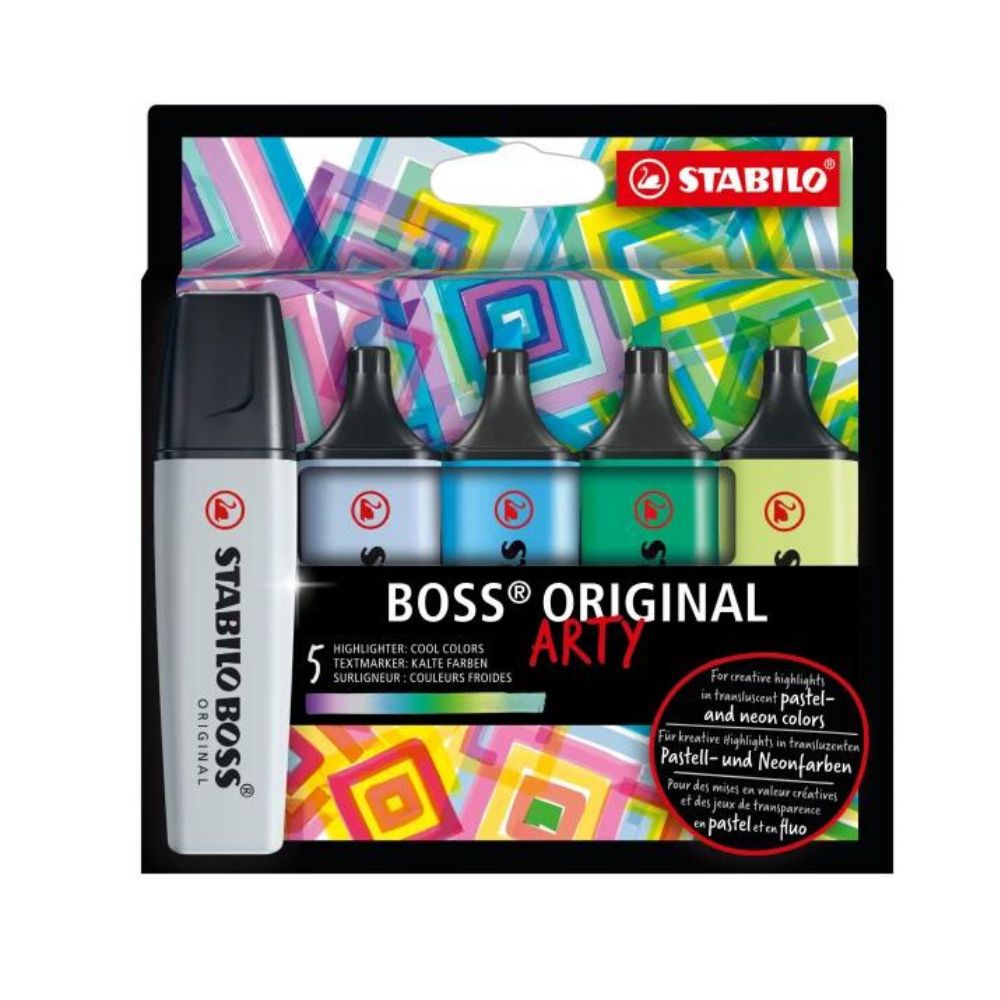 STABILO, Highlighter - BOSS ORIGINAL ARTY | Cool Colors | Pack of 5.