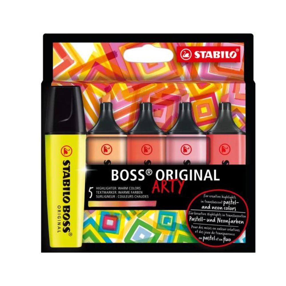 STABILO, Highlighter - BOSS ORIGINAL ARTY | Warm Colors | Pack of 5.