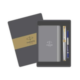 PARKER,  Gift Set - Rollerball Pen + Notebook | ASTER | Shiny Chrome | Gold Trim.