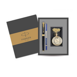 PARKER,  Gift Set - Rollerball Pen + Pocket Watch | ASTER | Laque Black | Gold Trim.