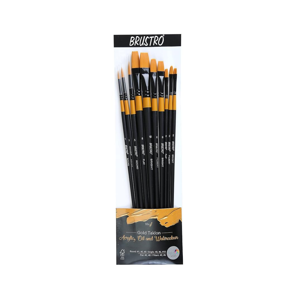 BRUSTRO,  Paint Brush - Artists' | Gold Taklon | Set of 10