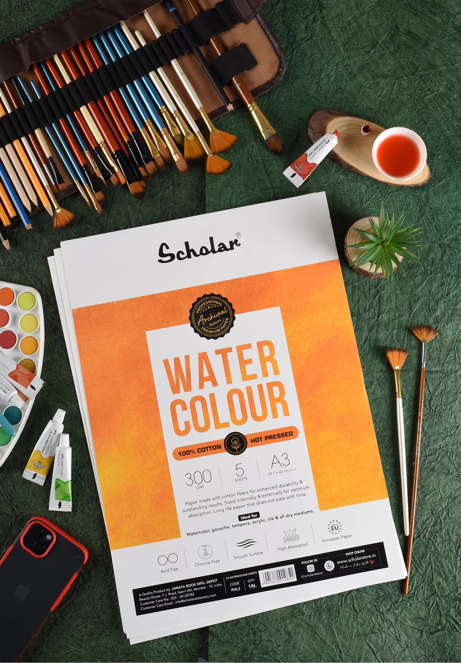 SCHOLAR, Watercolour Sheets - Professional | 5 Sheets | 300 gsm.