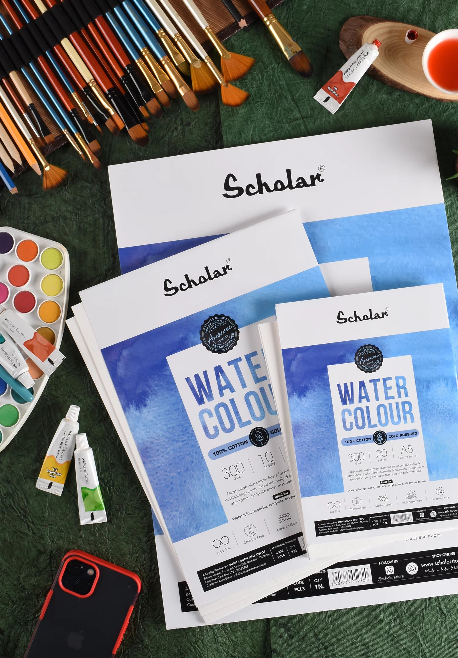 SCHOLAR, Watercolour Sheets - Professional | 5 Sheets | 300 gsm.