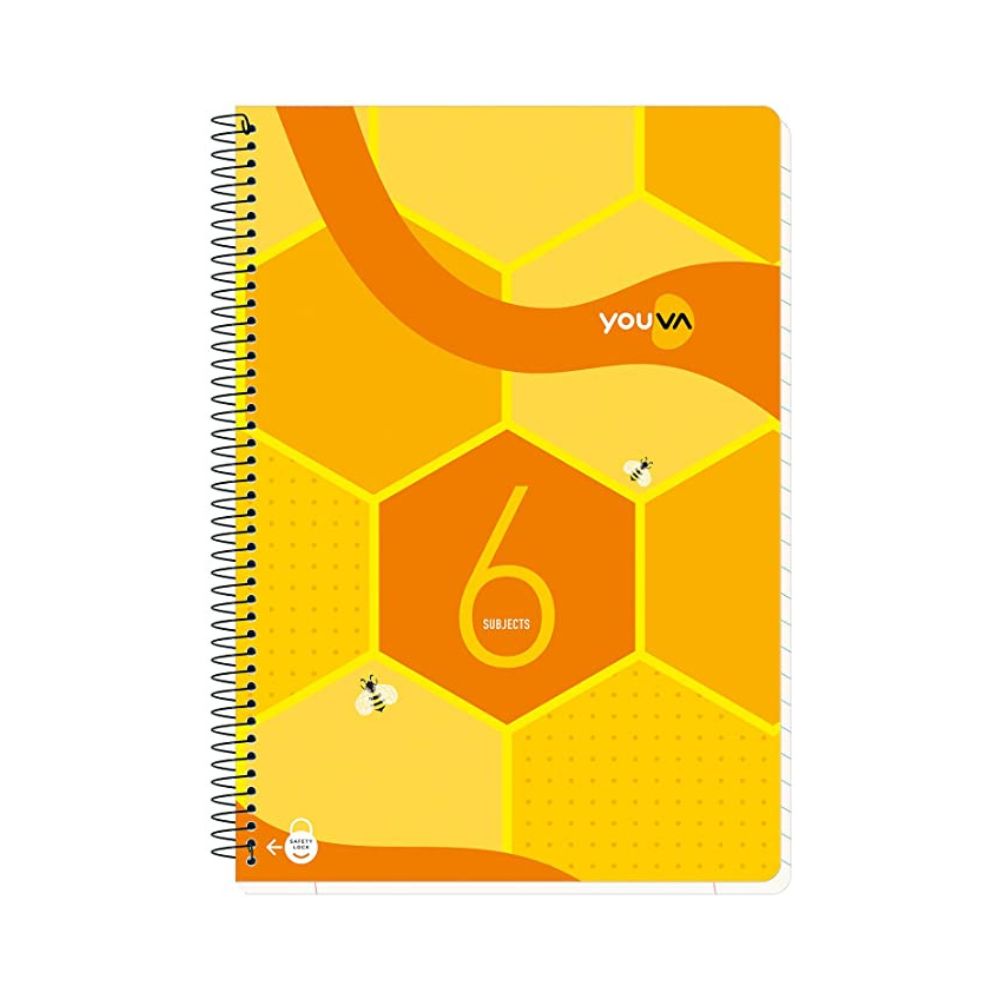 YOUVA, 6 Subject Notebook - Spiral | A4 | Single Line | 300 Pages.