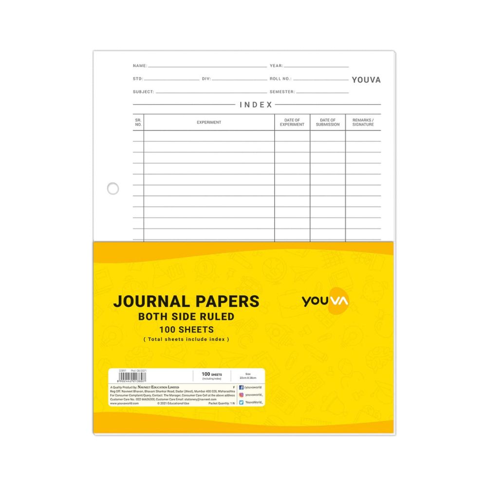 YOUVA, Journal Papers - Both Side Ruled | 100 Sheets.