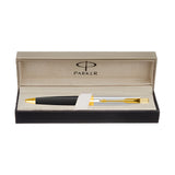 PARKER, Ballpoint Pen - ASTER | Black & Chrome Essential | Gold Trim.