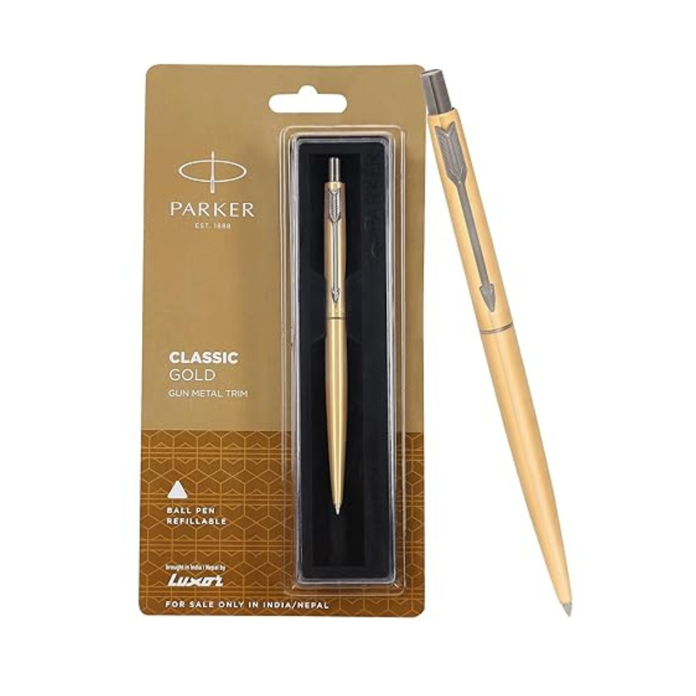 PARKER, Ballpoint Pen - CLASSIC | Gold | Gun Metal Trim | Fine.