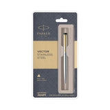 PARKER, Ballpoint Pen - VECTOR Stainless Steel Gold Trim | Fine.